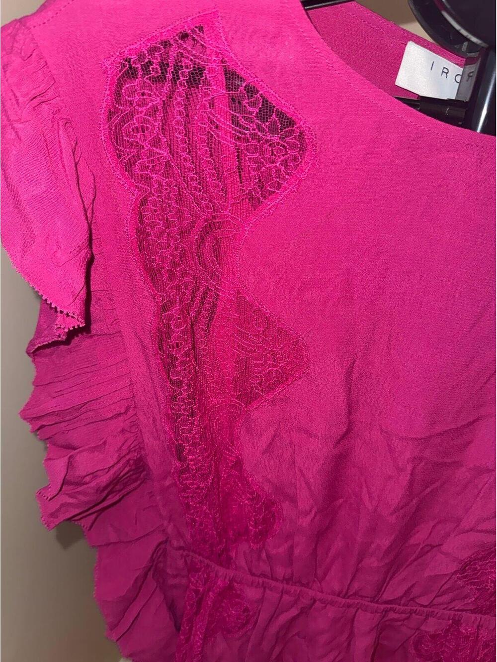 IRO Paris Fuchsia Lace Ruffle Mini Dress Womens 34 XS Silk Blend NWT Boho - Picture 3 of 6